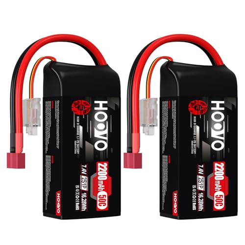 HOOVO 2S Lipo Lot de 2 batteries Lipo 2200 mAh 7,4 V 50 C avec prise T pour voiture télécommandée 1:16 RC voiture camion hélicoptère avion Rock Crawler...