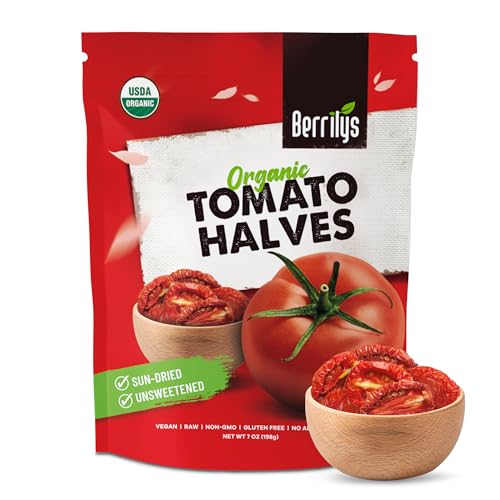 Image of Berrilys Organic Sun-Dried Tomatoes, Salted, No Sulfur, No preservatives, Kosher, Raw, Non-GMO, Requires Pre-treatment or Cooking Before Consumption, 7oz