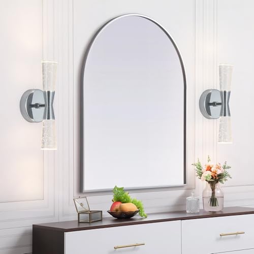 Image of JoollySun Crystal Wall Sconces Indoor: Dimmable 3-Color (3000K-6000K) LED Bathroom Lighting for Hallway Bedroom