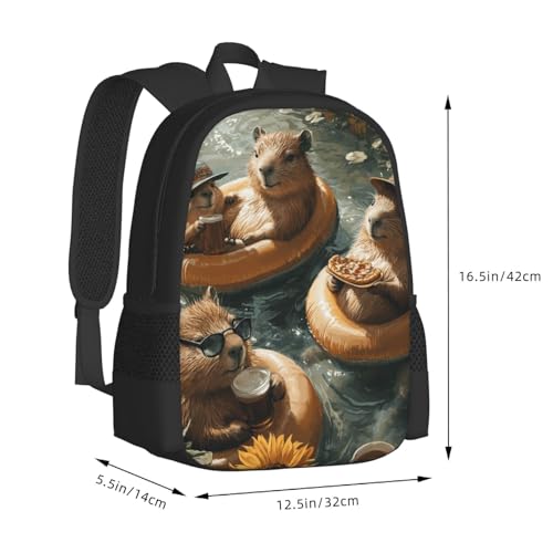 Image of Cute Capybara Print Backpack For Men Women Lightweight Daypack For Daily Commutes Business Travel Hiking