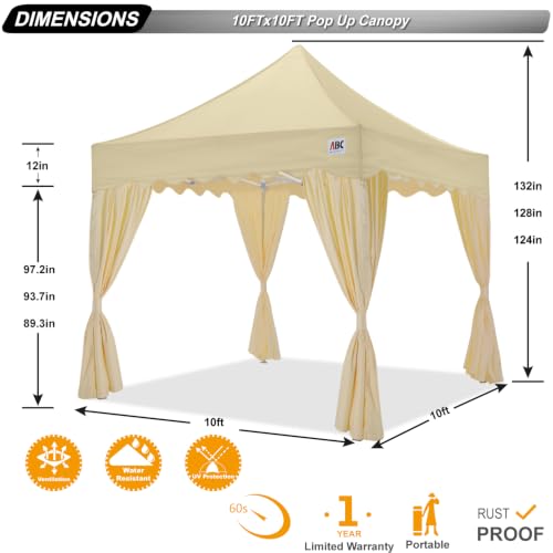 Image of ABCCANOPY Patio Pop Up Canopy Tent with Curtain 10x10 Event-Series (Beige)