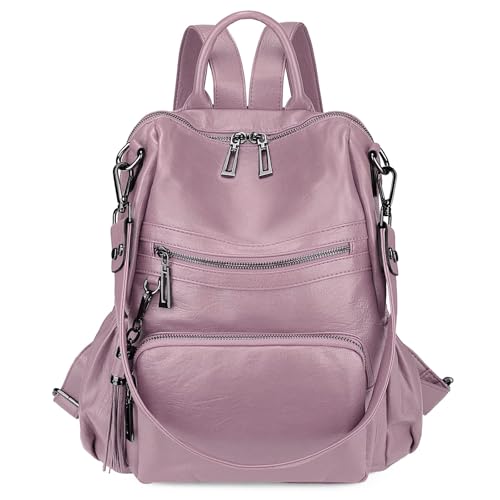 Uromee Travel Backpack Purse for Women Vegan Leather Ladies Fashion Tassel Shoulder Bag Convertible Light Purple A