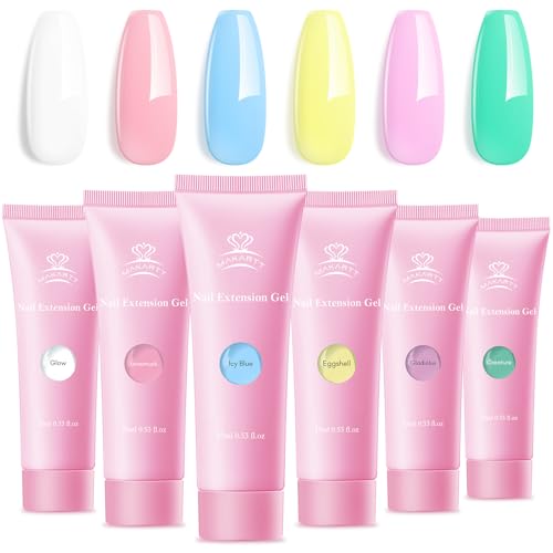 Makartt Poly Nail Gel Set - 6 Pastel Colors Buillder for Extension, Overlay Strengthener 3D Diy, Multifunctional, Long-lasting Enhancement Solution for Salon DIY at Home 15ML Pink Blue Green Purple