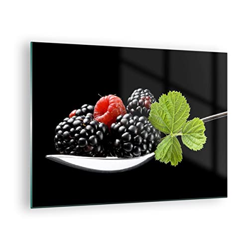 ARTTOR Vidrios decorativos Cuchara frambuesa zarzamora fruta Cuadro Sobre Vidrio Moderno 70x50cm Decoracion Salon Cocina Cuadros Pared Impresiones Impresión en Cristal Wall Art Prints GAA70x50-2202