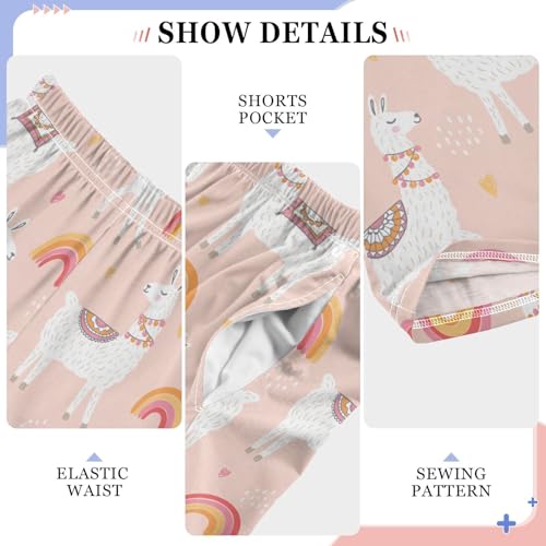 Rainbow Llama Boys Long Pants Soft Trousers Elastic Waist Kids Lounge Bottoms with Pockets S-XL4