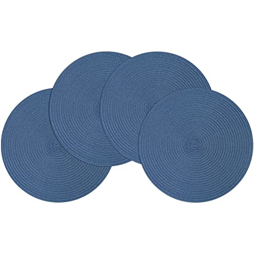 Smaafit Round Braided Classic Woven Placemats 15 Inch Cotton Of 4 Pieces For Parties Washable Non-Slip And Comfortable Place Mats (Blue, 4) #TOP9