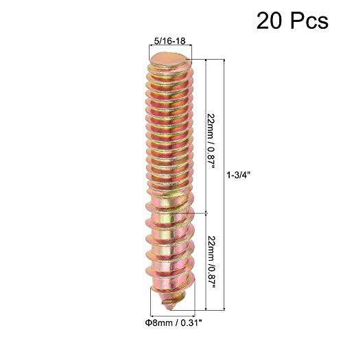 Image of uxcell 5 /16-18 x 1-3 /4 inch Hanger Bolts Double Head Dowel Screw for Wood Furniture 20pcs