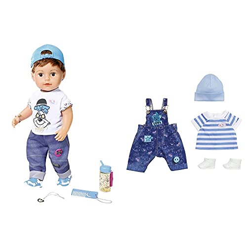 Zapf Creation 827826 BABY born Soft Touch Brother Puppe, 43 cm & Deluxe Latzhose Spielset für 43cm Puppe & Soziale…