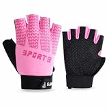 Snugcore Fahrradhandschuhe Kinder Halbfinger Radhandschuhe Atmungsaktiv rutschfest Sporthandschuhe für Jungen Mädchen MTB Klettern Reiten Turnhandschuhe Outdoor Handschuhe Ohne Finger Rosa