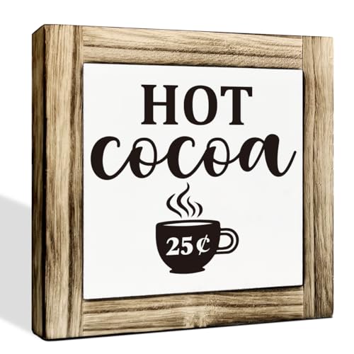 Rdejxgvl Hot Cocoa Sign, Coffee Bar Set, Wood Desk Sign, Farmhouse Kitchen Decor for Table Shelf, Cafe Station