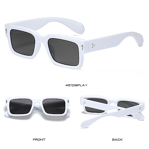 Image of HYLLE Square Sunglasses for Women Men Trendy Chunky Rectangle Sun Glasses Black Shades UV400 Protection (White /Grey)