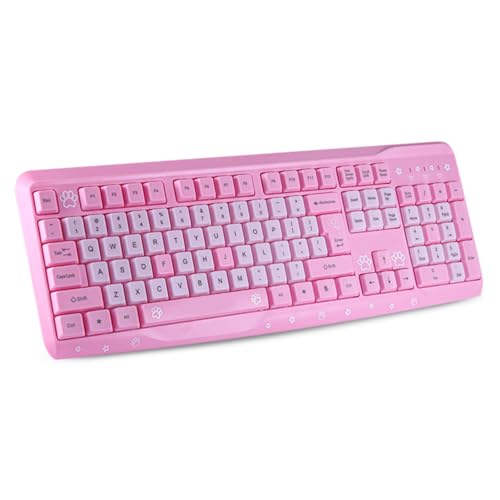 Plyisty Teclado Rosa, Teclado USB Ergonómico Ultradelgado con Cable, Lindo Teclado para Juegos de Dibujos Animados, Compatible con Computadora Portátil de Escritorio, para Juegos y Escritorio (Rosa)