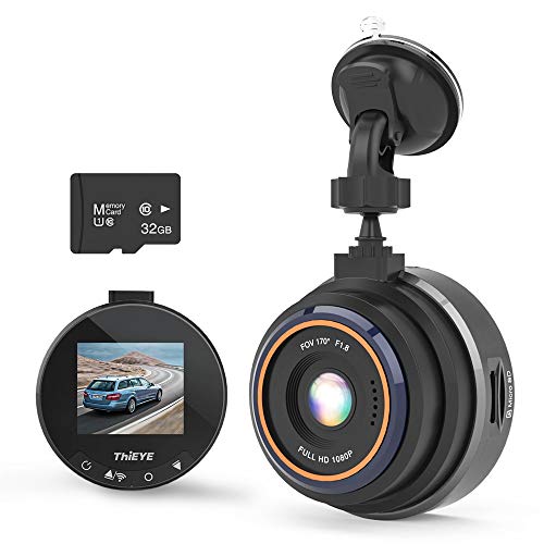 THiEYE Dash Cam WiFi, Dashcam for Car Driving Recorder 1080P FHD LCD Screen Driving Recorder, Phone App, Night Vision, Wide Angle Lens, G-Sensor, WDR, Loop Recording, SD Card Included