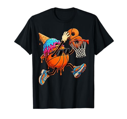 8th Birthday Basketball Drip Ice Cream 8 Year Old Boys Kids T-Shirt