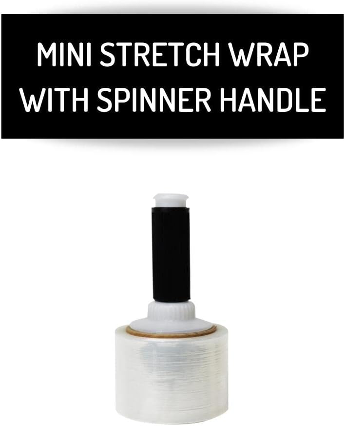 PSBM Mini Stretch Wrap with Black Spinner Handle, 36 Rolls 3 Inch x 1000 Feet 80 Gauge Heavy Duty Clear Plastic Wrap Industrial Strength Shrink Film for Moving, Packing & Shipping