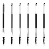 6 Pieces Dual-Ended Brow Brush, Eyebrow Brush, Angled Eye Brow and Spoolie Brushes, Shaping and Filling Eyebrows, Eyebrow Spoolie Brushes for Precise Brushing, Black