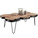 FineBuy Möbel zum Wohlfühlen Massiver Couchtisch Harlem 115 x 70 x 40 cm Massiv Holz Akazie Baumstamm Tisch | Design Wohnzimmertisch aus Baumstamm Scheiben Massivholz | Metall Beine