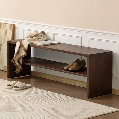 Banco de Madera con Estante Inferior Banco para Entrada Dormitorio Comedor Pasillo Estilo Rústico Bancos de Almacenaje Asiento Interior sin Montaje(120x35x45cm)