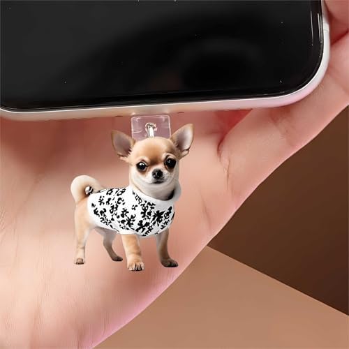Chihuahua Dog in Dress Dust Plug Acrylic Charms for electronic products,Type-C Charging Port Dust Plugs Pendant Compatible with E-Reader Phone Tablet, Gift for Christmas, Birthday, Anniversary Day