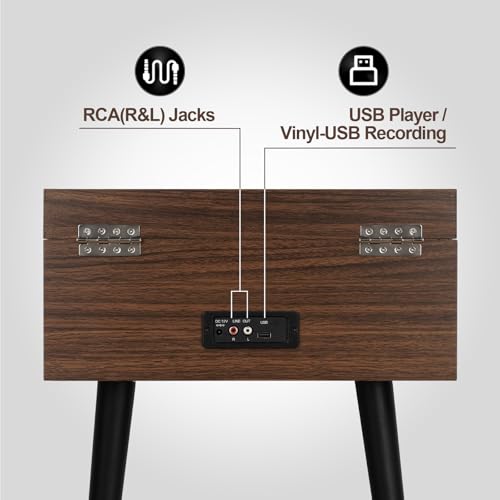 RETROSPILER Tourne-disque avec support, 3 vitesses avec haut-parleurs intégrés et pieds amovibles, enregistreur USB Bluetooth, entrée auxiliaire, bois (espresso) - Les Beatles, Paul McCartney, John Lennon, RIngo Starr, George Harrison RETROSPILER Tourne-disque avec support, 3 vitesses avec haut-parleurs intégrés et pieds amovibles, enregistreur USB Bluetooth, entrée auxiliaire, bois (espresso) – Image 6