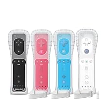 Gamrombo 4 Pack Motion Plus Wii Controller, Compatible with Wii/Wii U with Silicone Case and Wrist Strap White, Black, Pink, Blue