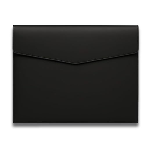 Pasta de Arquivo A4 de Couro Ecológico, Organizador de Documentos, Pasta de Envelope com Fecho Magnético para Recibo de Carta (Preto)