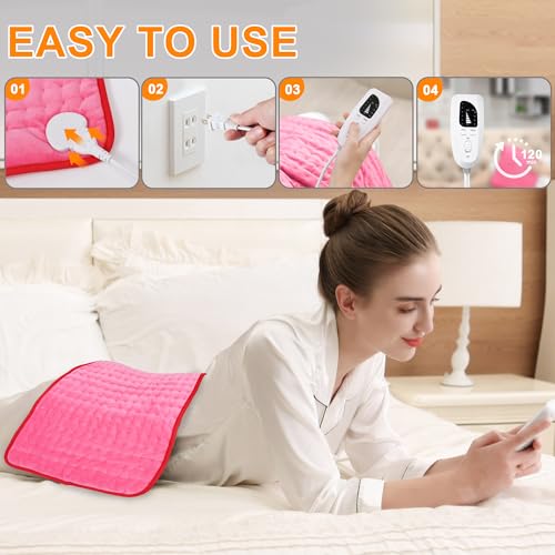 Image of Deepsoon Heating Pad,Electric Heating Pads for Back,Neck,Moist Heating Pad for Abdomen Shoulder Knee Legs,Dry /Moist Heat&Auto Shut Off,Mother's Day Birthday for Men and Women,Fuchsia,24x12 Inch