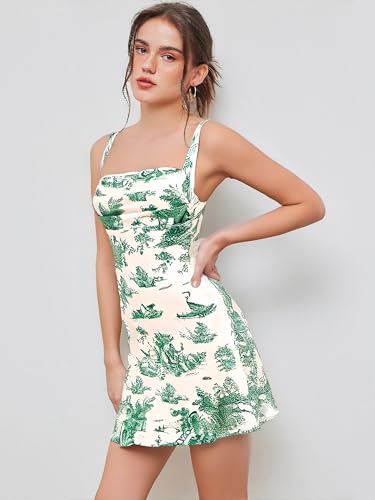 Image of CIDER Women A-Line Mini Dresses Square Neck Ruched Floral Fit and Flare Casual Summer Semi Formal Dress