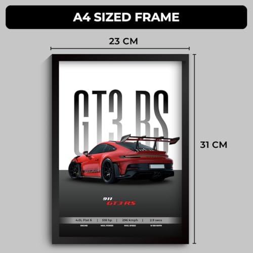 Image of Funk You Store Porche 911 GT3 RS Poster | Framed Porche A4 Sized (31 x 23 cm) | Supercar Posters for Wall, Gift for Boys, 911 Car Frames | Car Poster for Wall, Bedroom, Hostel, Study Room (F 006)