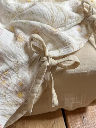 Image of VM VOUGEMARKET Fresh Floral Double Layer Gauze Full Duvet Cover Set, Soft Crinkled Cotton Muslin Bedding Set, Lightweight Breathable Botanical Print Comforter Cover for Cottagecore Bedroom