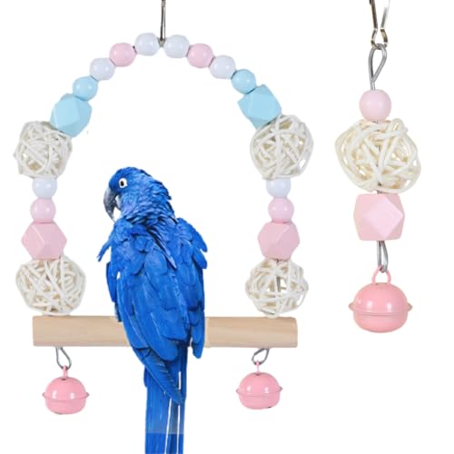 2PCS Parrot Swing Toy with Chewing Toy Set Bird Perch Swing for Parrots Lovebird Budgie Cockatiel Conure, Colorful Cage Accessories (Pink)