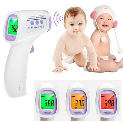 Hetaida HTD8808C thermometer displaying different temperature readings with color-coded backlights