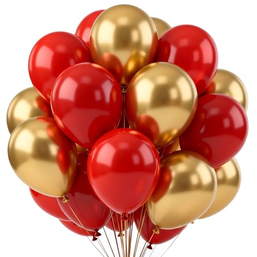 Red and Gold Balloons,70 Pack 12 inch Metallic Gold and Helium Matte Red Balloons for Valentine's Day Wedding Birthday Engagements Anniversary Party Decorations by LuhcXbs - Used condition - US$7.10