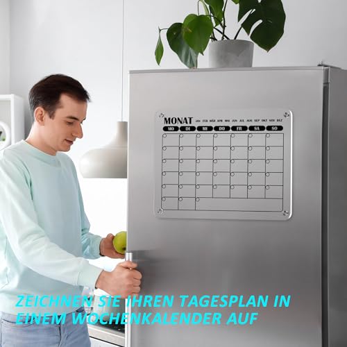 BIROYAL Magnetisch Monatsplaner Abwischbar 2026-40 x 30 cm Acryl Wochenplaner Magnetisch - Magnettafel Planer Kühlschrank Acryl mit 6 Whiteboard-Stift für Haushaltsplan, Essensplaner