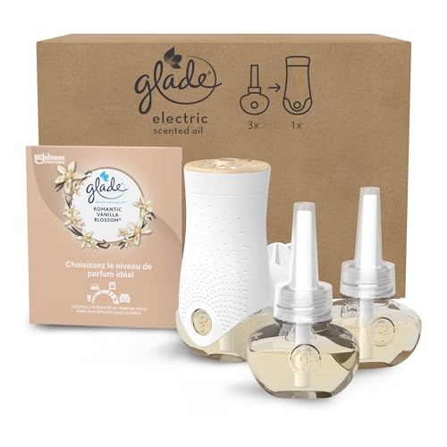 Glade Electric Scented Oil Diffuseur Réglable - Infusé Aux Huiles Essentielles - Jusqu'à 120 Jours De Parfum - Romantic Vanilla Blossom - 1 Diffuseur et 3...