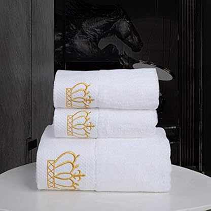 QTYQWC 3-teiliges Set, Baumwolle, weiß, Hotel-Badetuch, Erwachsenentuch, Fitnessstudio, saugfähiges Handtuch, individuell bestickt (Farbe: B) (A) – Bild 5