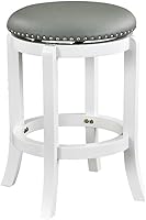 Boraam Cordova Counter Height Backless Swivel Bar Stool in White - Durable Rubberwood, 360° Swivel, Plush Faux Leather Seat