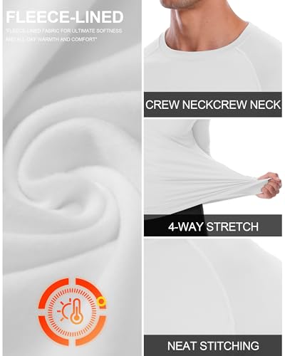 Eobekee EBK0104165_12_WHITE_US:XL Mens Thermal Long Sleeve Shirt - Compression Tight Shirts Winter Base Layer Tops Running Sports Hunting Workout Undershirt White thumb #3