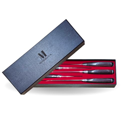 Messerglück® Premium Messerset 5-tlg. – Küchenmesser mit Rosenholzgriff – Messer aus deutschem Stahl – 0,25 mm Kantenstärke – mit Messerbox – für Fisch, Fleisch, Obst, Gemüse & Brot Messerglück® Premium Messerset 5-tlg. – Küchenmesser mit Rosenholzgriff – Messer aus deutschem Stahl – 0,25 mm Kantenstärke – mit Messerbox – für Fisch, Fleisch, Obst, Gemüse & Brot