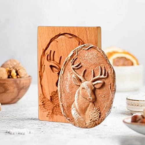 Wooden Cookie Molds, Carved Wooden Biscuit Mold Baking Cookie Mold Wooden Kitchen Cookie Cutter Embossing Press Molds Gingerbread Mold Diy Baking Tools (Reindeer) #TOP5