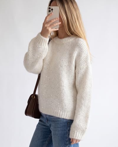 Softmuted Women's Oversized Cable Knit Sweaters 2026 Outfits Spangly White - image 2
