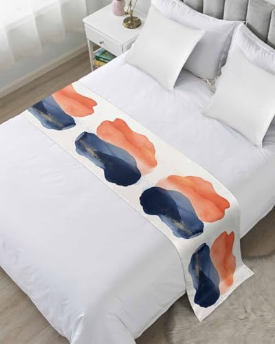 Navy Blue Abstract Art Bed Runner for Full/Queen Size, Modern Art Geometric Aesthetics Bedspread Protector Slipcover Bed Scarf for Foot Runners & Scarves for Bedroom Hotel Wedding Room 83x20 Inches