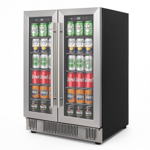 Erivess 24 inch Beverage Refrigerator Cooler, 5.4 Cubic/176 Can Large Fridge with Glass Front Door for Soda, Beer or Wine, Under Counter Small Refrigerator with Adjustable Shelves and Digital Display