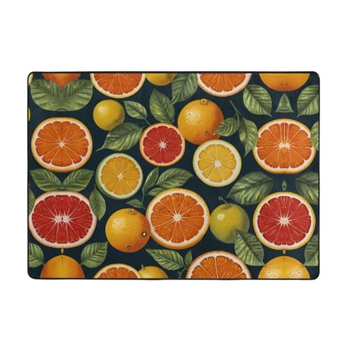 Tapis imprimé soleil agrumes 203x147 cm pour salon et table basse
