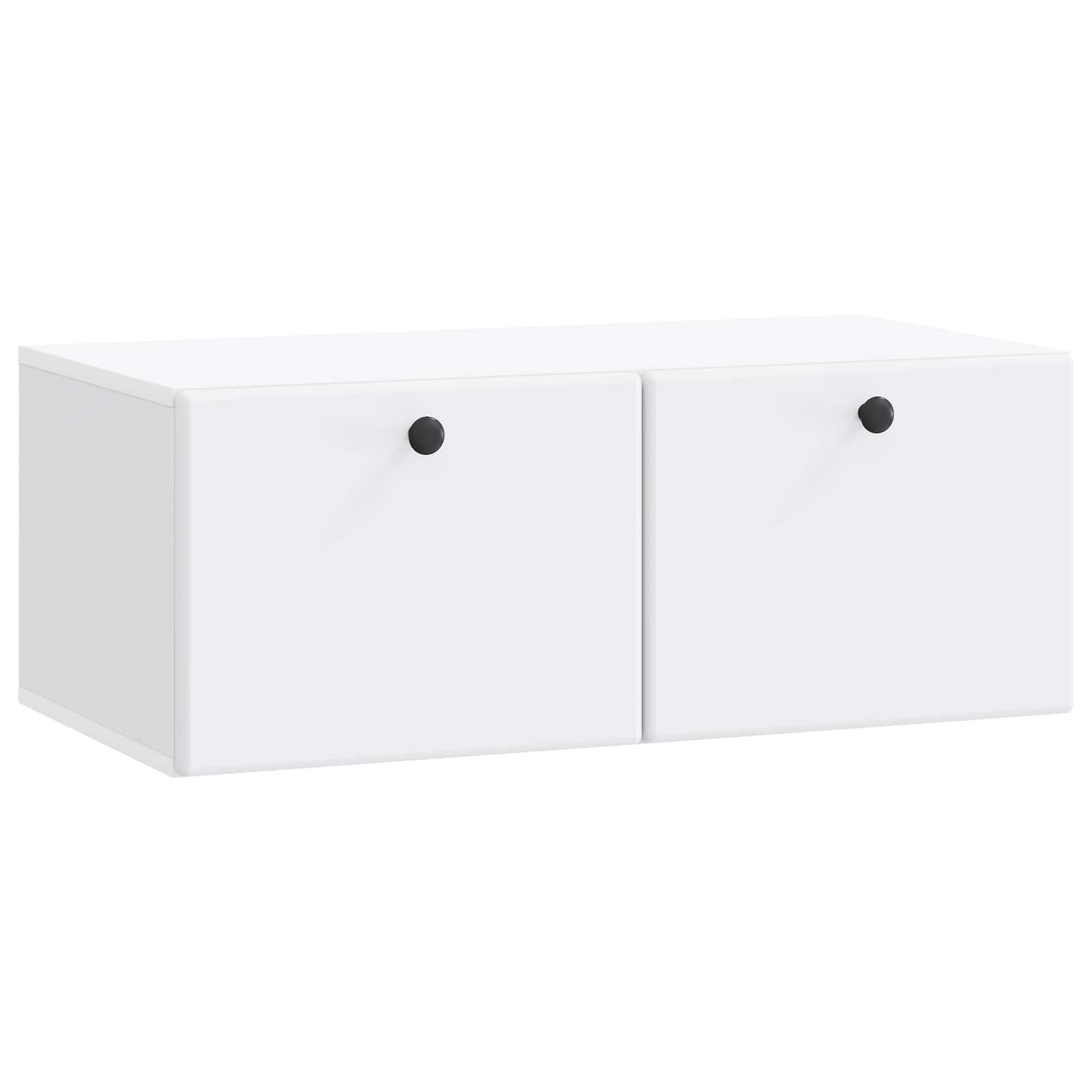 Console multimédia blanche murale meuble TV bois ingénierie 78,5x41x30cm rangement