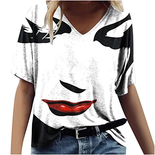 Summer Shirts For Women 2023 Dressy Casual Short Sleeve Tops Dressy Cute Printing T-Shirt Business Tops For Work Pullover Sweatshirt Womens Blouses And Tops Dressy 01 White Small #TOP10