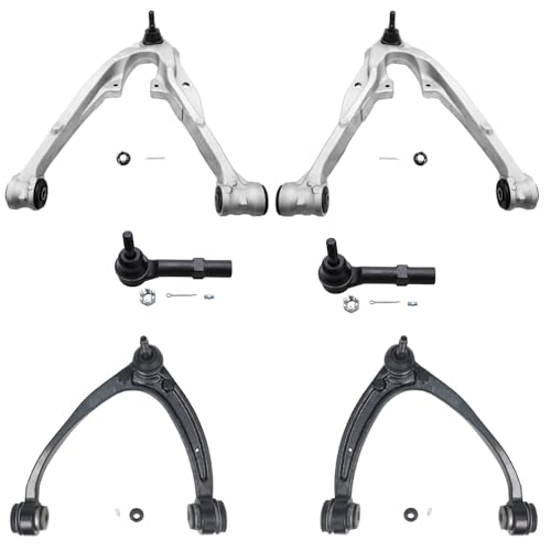 Image of Detroit Axle - 6pc Front End Control Arms Kit for 2007-2013 Chevrolet Silverado 1500 GMC Sierra 1500 Avalanche Suburban Yukon XL 1500 Cadillac Escalade, 2 Outer Tie Rod Ends 4 Upper Lower Control Arms