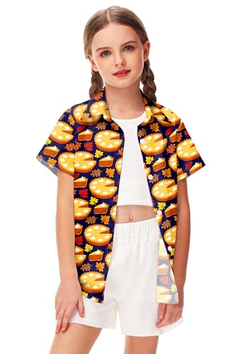 Image of Remimi Unisex Kids Halloween Shirt Boys Pumpkin Ghost Shirts Hawaii Button Up Tops 5-14 Years