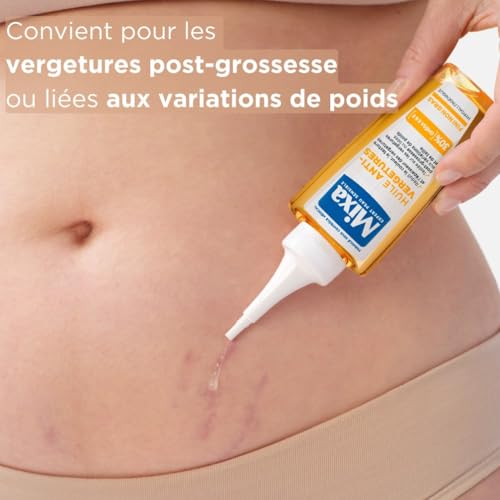 Mixa - Huile Anti-Vergetures - 30% d’Omégas 6 & 9 - Réduit la Couleur, la Texture et l’Épaisseur des Vergetures Post-Grossesse ou Variations de Poids et de Taille - 100 ml – Image 5