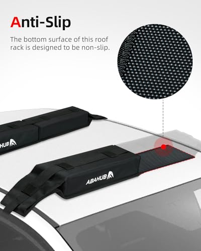 Image of Abahub Soft Roof Rack Pads System for Surfboard, Kayak, Canoe 32 Inch | Car Roof Rack Pads Use with Cross Bar, with 2 Tie Down Straps, 2 Tie Down Ropes, 2 Hood Loops and Storage Bag